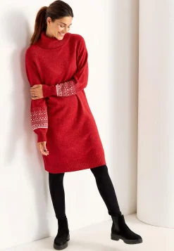 Neulottu mekko jacquard-kuvioisilla hihoilla