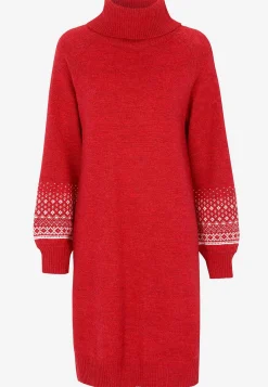 Neulottu mekko jacquard-kuvioisilla hihoilla