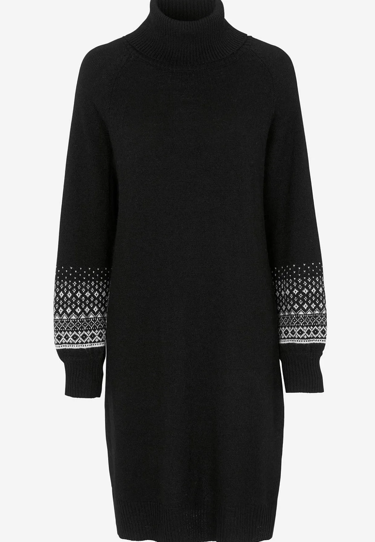 Neulottu mekko jacquard-kuvioisilla hihoilla